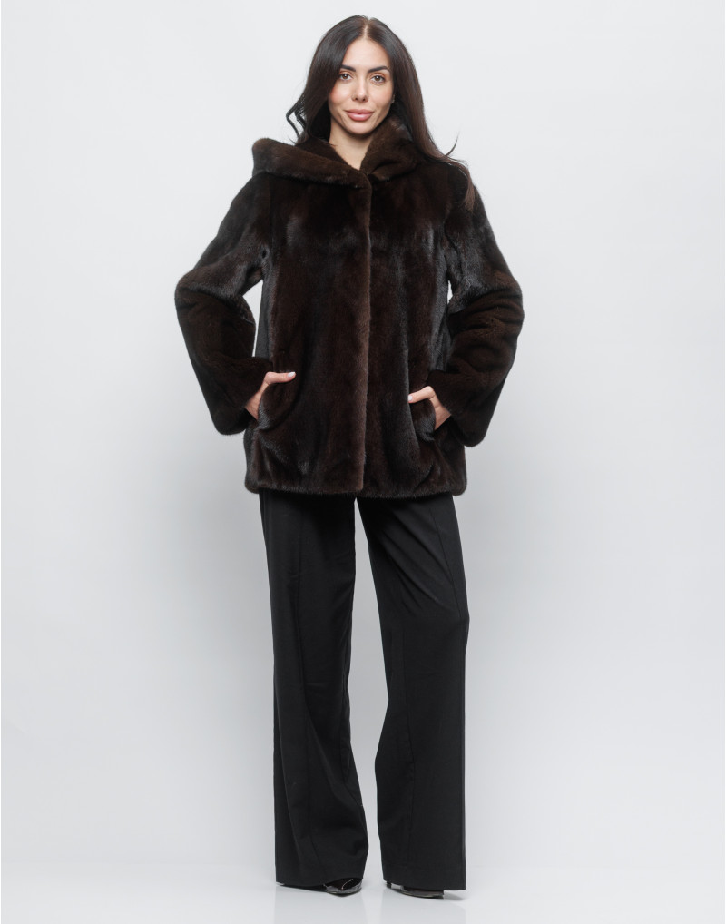 Шуба норковая с капюшоном